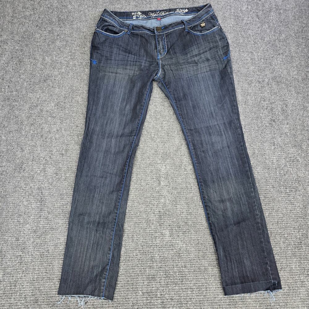Y2K Apple Bottoms Jeans Womens 13/14 34x32 Dark Wash Rhinestone Straight Leg